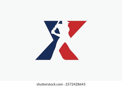 letter X logo with baseball player silhouette. It is good for team logo, club, sticker, etc.