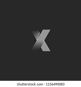 Letter X logo black and white lines gradient, tech identity icon with smooth color transition