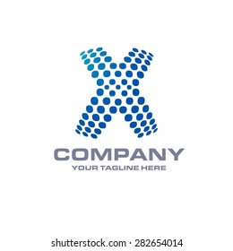 Letter x logo , Blue Bold sphare logo on white background . Place for Company name and tag line . Business logo - vector illustration