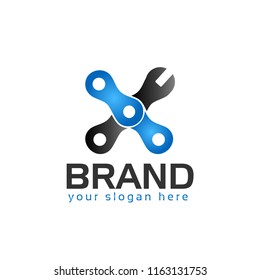 Letter X, Logo Letter X with chain and wrench. logo formed by chain and wrench