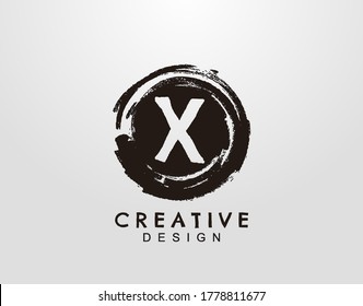 Letter X Logo With Circle Grunge Splatter Element. Retro logo design template.