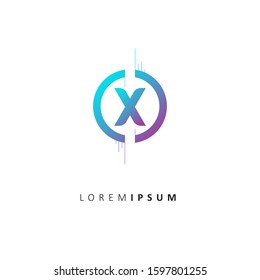 Letter X Logo with Circle and Line. Letter Symbol vector illustration template