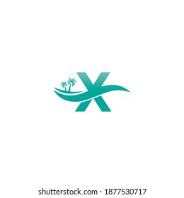 Letter X logo  coconut tree and water wave icon design vector