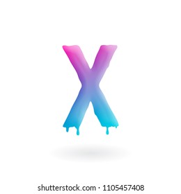 Letter X logo. Colored paint character with drips. Dripping liquid symbol. Isolated art concept vector.