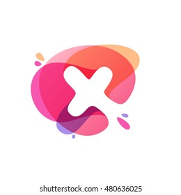 Letter X logo at colorful watercolor splash background. Vector elements for posters, t-shirts and cards. 