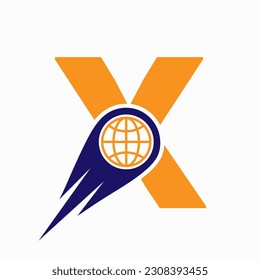 Letter X Logo Concept With Global World Icon Vector Template 