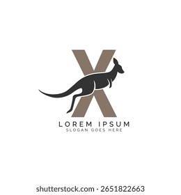 letter X logo Concept with Kangaroo design. Alphabet X with great combination of Kangaroo symbol