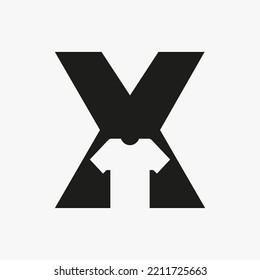 Letter X Logo Concept With T Shirt Vector Template For Garments And Cloth Fashion Sign