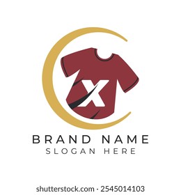 Letra X Logo Concepto Con Camiseta. Diseño de icono de cara de luna de prendas Alphabet X