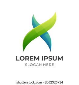 letter X logo concept vector with 3d blue and green color style
