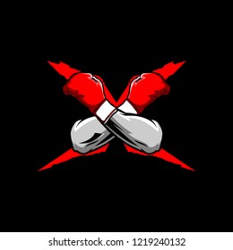 letter X logo with cross hands and boxing glove vector template