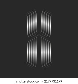 Letter X logo with curls, creative monogram Gothic style, metallic effect silver gradient ribbons from smooth thin parallel lines, identity calligraphic logotype.