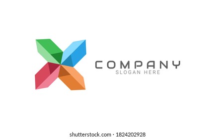 Letter X logo design. Abstract modern letter X logo design with green, red, blue, and orange color. Usable for digital, technology and multimedia business logo.