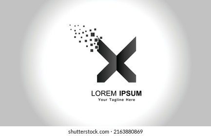 Letter X Logo Design in Bright Colors with Shattered Small blocks on white background. Vector Illustration Design.