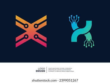 Design-Kollektion des Letter X-Logos. Abstraktes Symbol für digitale Technologie.