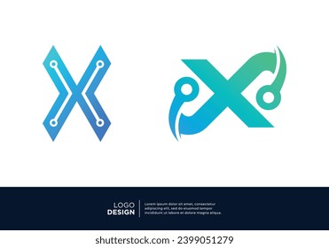 Letter X logo design collection. Abstract symbol for digital technology.