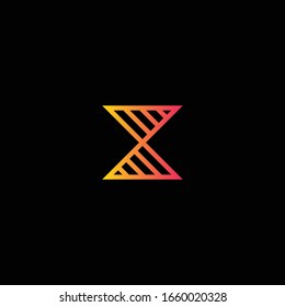 Letter X logo design concept negative space style. Abstract sign constructed from line art. Vector elements template icon. yellow and orange color