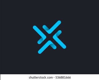 Letter X logo design concept negative space style. Abstract sign constructed from round check marks. Vector elements template icon. Blue color