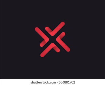 Das Design des Logos von Letter X ist ein negativer Raumstil. Abstraktes Zeichen, das aus runden Prüfzeichen konstruiert wurde. Vorlagensymbol für Vektorelemente. Rote Farbe