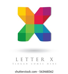 Letter X Logo Design Concept in Rainbow Mosaic Pattern Fill 