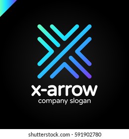 Letter X logo design concept with four arrow in round line style.