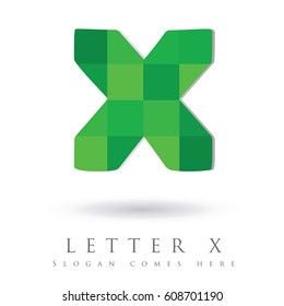 Letter X Logo Design Concept in Green Mosaic Pattern Fill