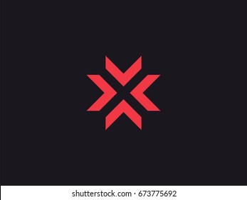 Letter X logo design concept negative space style. Modern abstract sign constructed from arrows. Vector elements template icon. Red color
