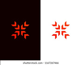 Letter X logo design constructed from arrows. Abstract modern vector element emblem