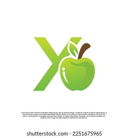 Diseño de logotipo de carta X con plantilla de fruta logotipo fresco Vector Premium