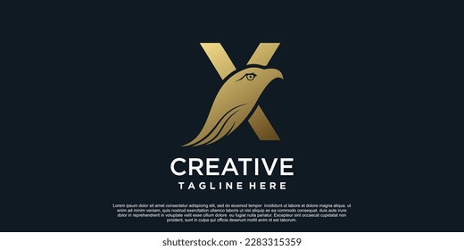 Letter X logo design with head eagle unique concept Premium Vector