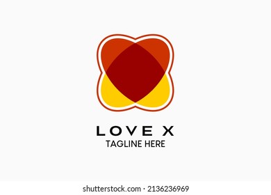 Letter x logo design with heart shape concept in two overlapping oval elements. Modern vector illustration