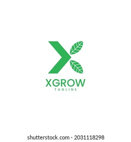 Letter X logo design with leaf for agriculture, gardening, nature, or environment business in green color