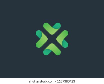 Letter X logo design, negative space style. Abstract symbol constructed from round Arrows. Modern round sign design element. Graphic symbol for corporate identity