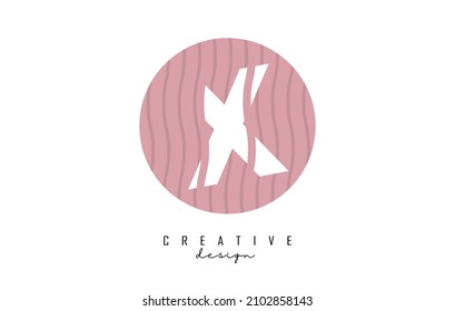 Letter X logo design on a pink pattern background circle. Creative vector illustration design with stripes, zig zag lines and 3D effect.