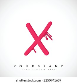 Letter X Logo Design With Red Blood Drips. Vector Illustration