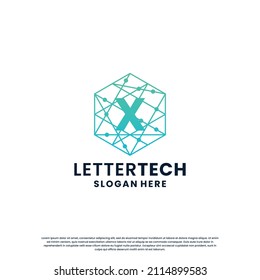 diseño del logotipo de la carta X para la identidad de la empresa de tecnología, ciencia y laboratorio