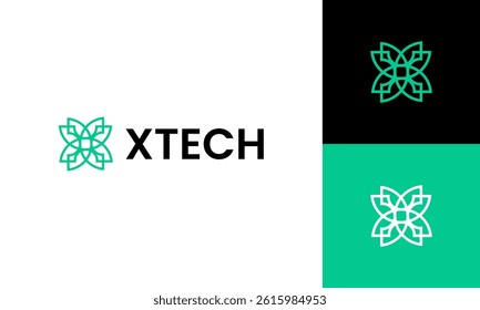 Letter X logo design with technology and nature sign combination for business