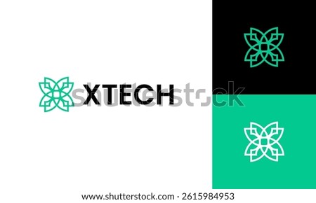 Letter X logo design with technology and nature sign combination for business