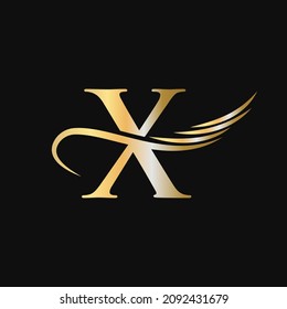 Letter X Logo Design Template. X Letter Logotype Business And Company Identity Vector With Golden, Fashion, Wing Concept