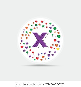 Letter x Logo Design-Vorlage mit bunter Liebe Herz-und Ballon-Vektorgrafik