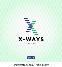 Letter X logo design template. Abstract X-Ways cross symbol illustration. Colorful vector X logo with geometric crossing stripes