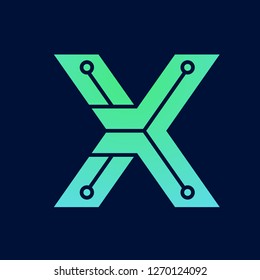 Letter X logo design template,Technology abstract dot connection cross vector logo icon circle logotype