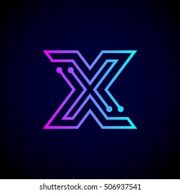 Letter X logo design template,Technology abstract dot connection vector logo