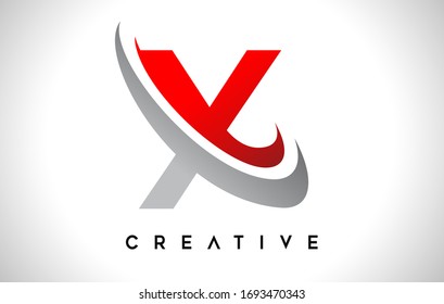 Logotipo de letra X. Vector de diseño de letras X con iluminación de vectores de suciedad gris rojo. 