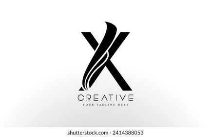Vector de diseño de logotipo de carta X con líneas de trenzas curvadas y apariencia creativa