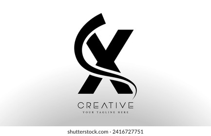 Letter X Logo Design Vector with  Swoosh Line and Creative Look.