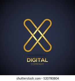 Letter X Logo Design.Linked shape circle symbol,Digital,Gold color