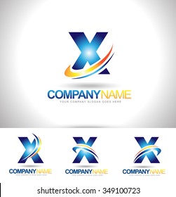 Letter X Logo Designs. Creative abstract vector letter X icons with blue orange colors. 