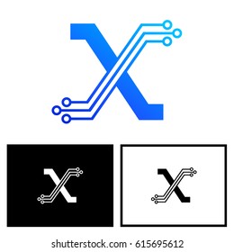 Letter X Logo With Electronic Circuit