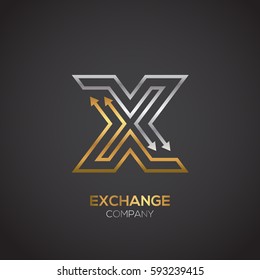 Letter X Logo, Exchange Money, Economy Finance, Arrow, Gold And Silver Premium Color